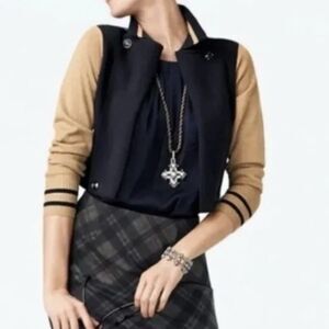 Cabi Style 3703 Knit Sweater Jacket Cardigan XL Navy Tan Colorblock Button Front